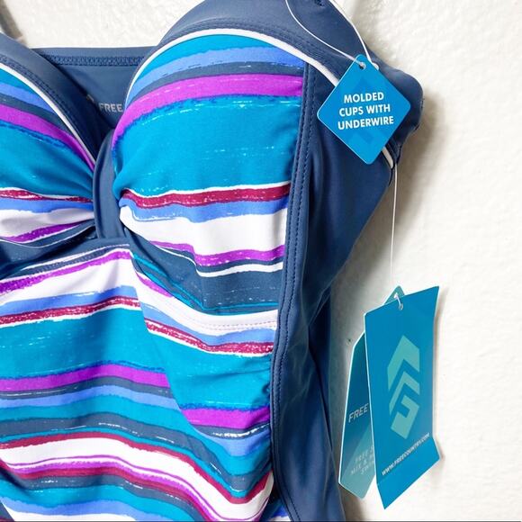 Free Country Striped Colorful Women Swim T… - Picture 2 of 5